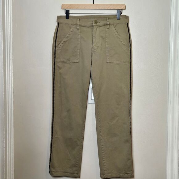 Lucky Brand Utility Pants Khaki Green Navy Strip Size 28 Mid Rise - Picture 1 of 14